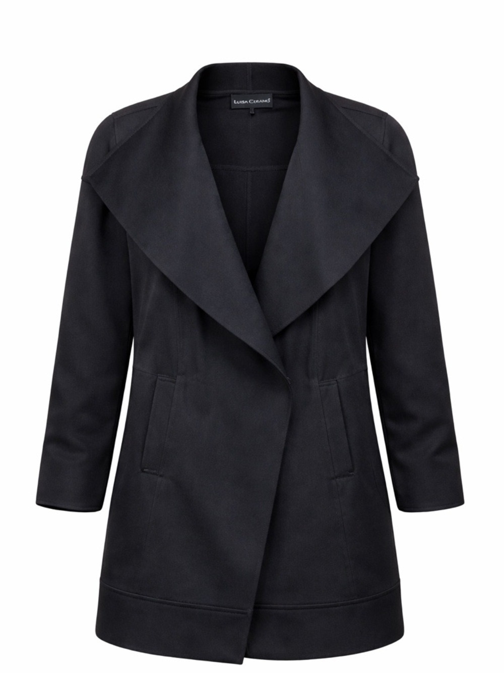 Luisa Cerano black wool cashmere blend unlined wrap coat Size 12 Quiet Luxury